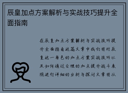 辰皇加点方案解析与实战技巧提升全面指南